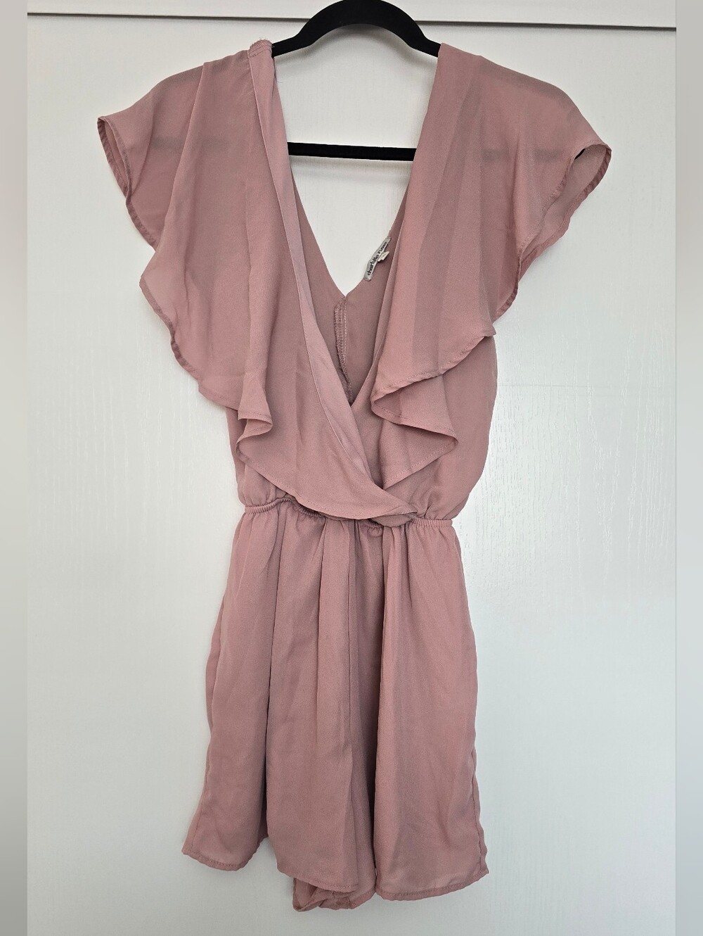 Charlotte Russe - Dusty Pink Ruffled Faux Wrap Sleeveless Front Romper